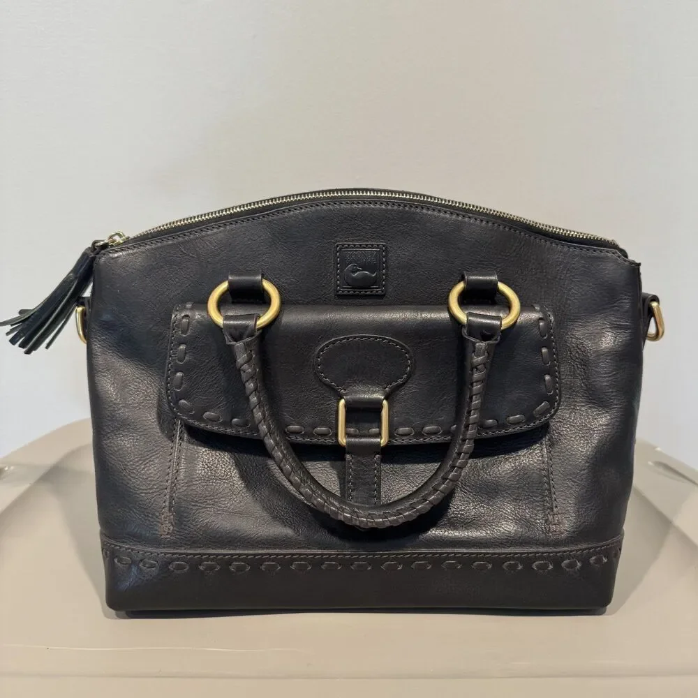 Dooney & Bourke Florentine Satchel Front Pocket Black Leather Handbag Purse